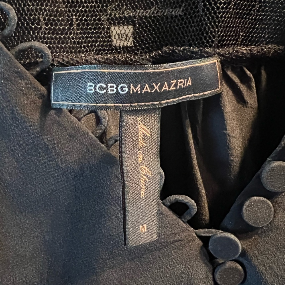 BCBGMaxAzria Black Sheer Mesh Sleeve Polka Dot Blouse Top Dark Academia M Work - Picture 4 of 7